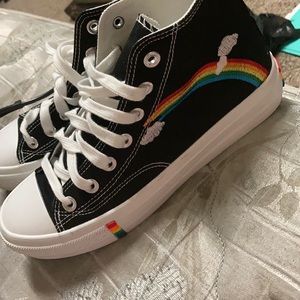 A rainbow pair of shoes